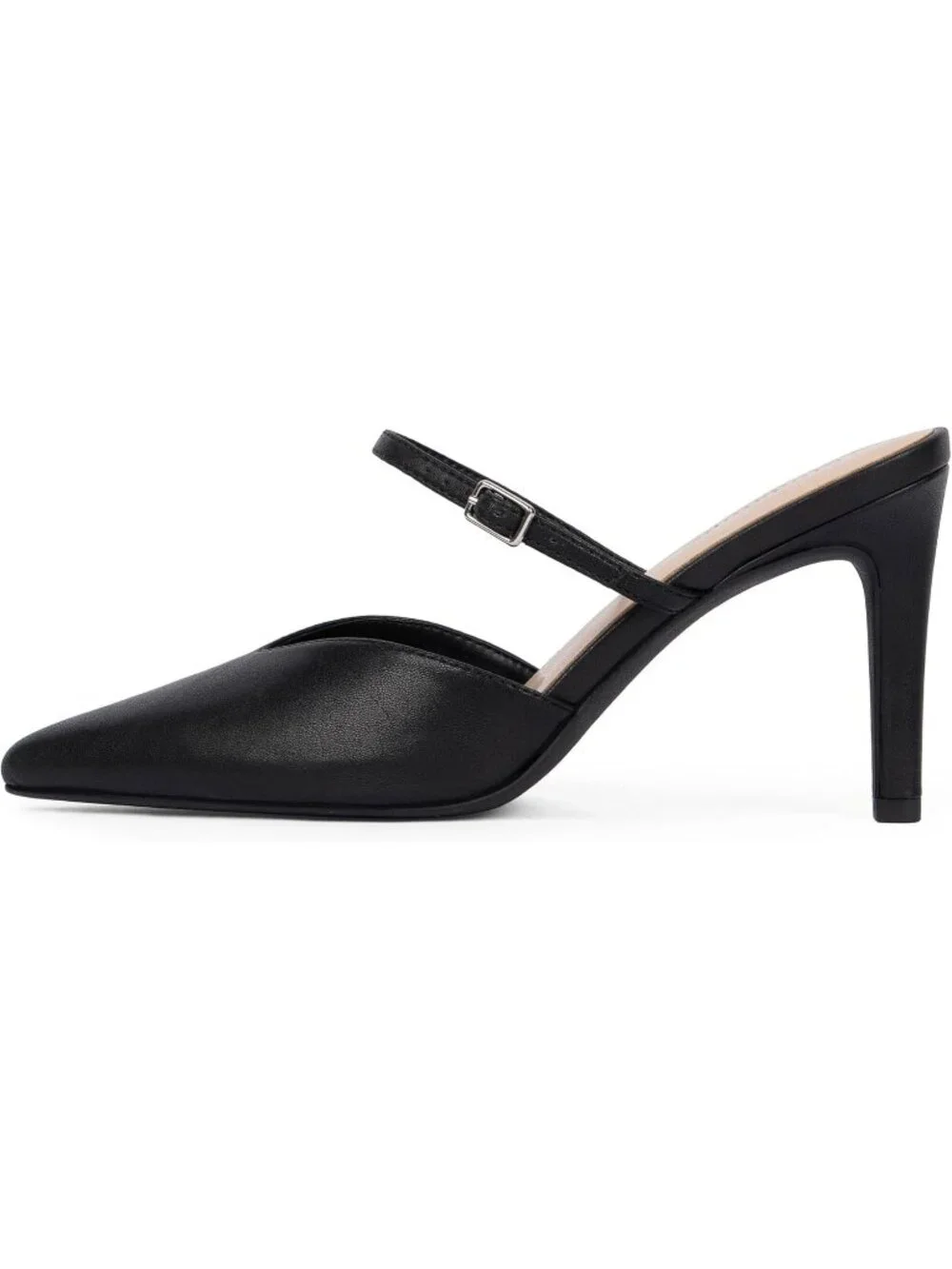Women's Black Pointed Toe Ankle Strap Stiletto Heels Party Mules Sandals Shoes